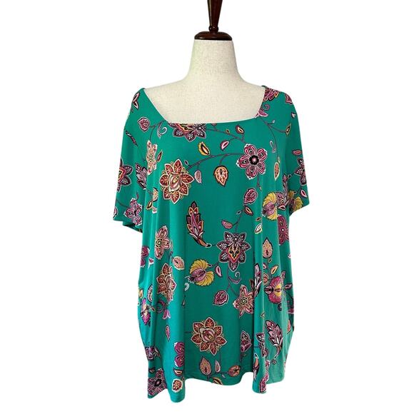 Susan Graver Tops - SUSAN GRAVER Women's Printed Liquid Knit Short Sleeve Top Size 2X